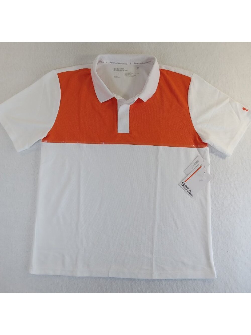 Sports Illustrated Men's Polo Shirt Medium M White Orangeade Colorblock Moisture